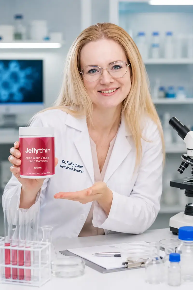 Scientist Holding JellyThin ACV Keto Gummies